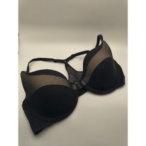 Victoria's Secret Racerback Demi‎ Bra Black Beige Sheer 34C